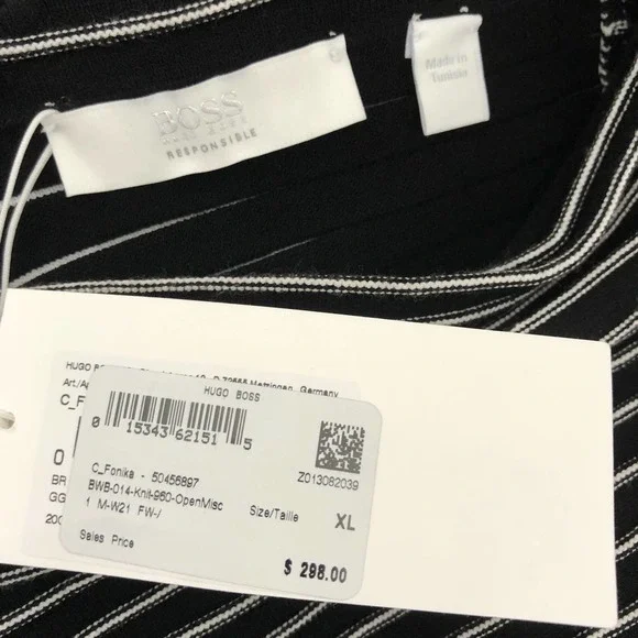 Hugo Boss Black Striped V Neck Sweater Knit  Knee Length Dress SZ XL NWT - Picture 9 of 11